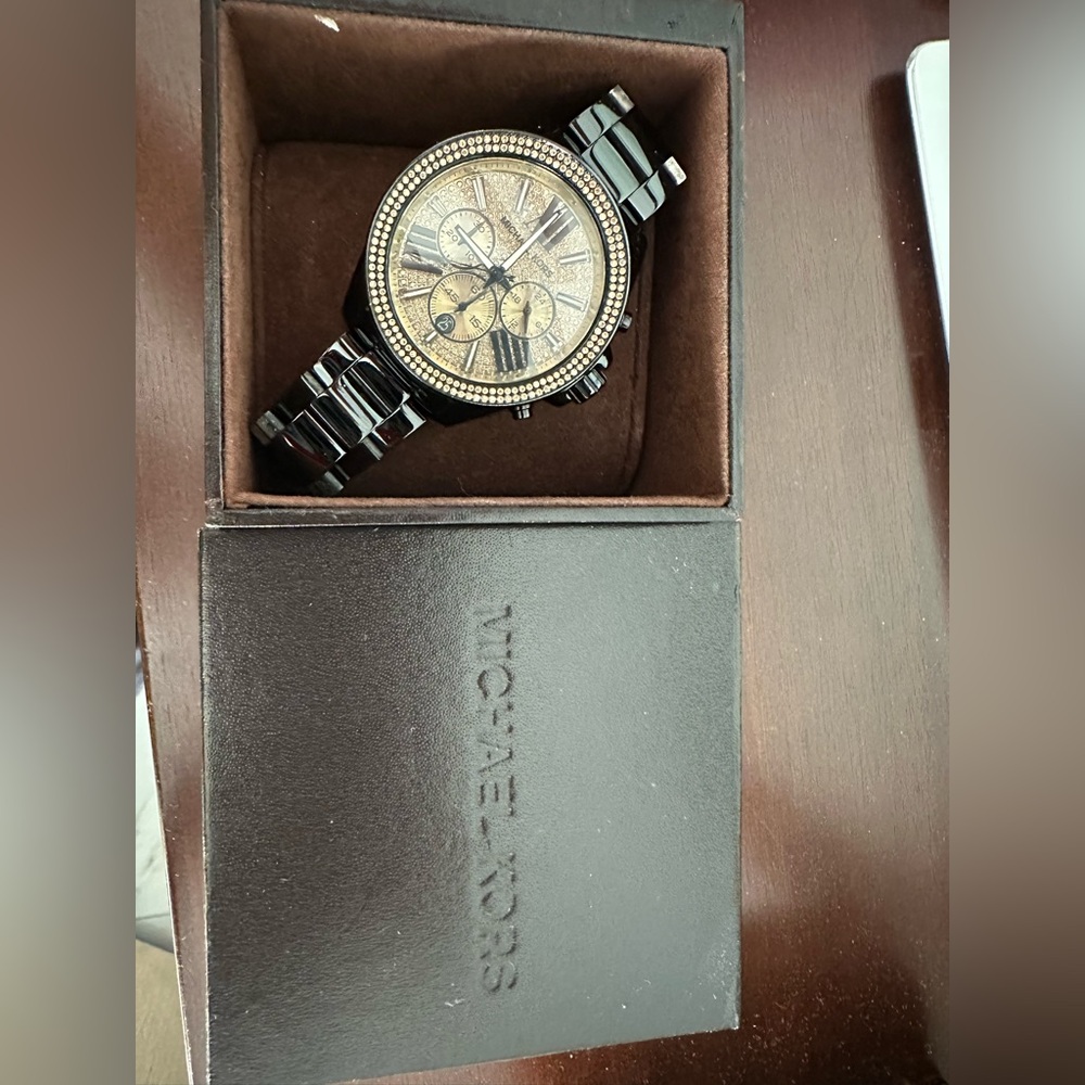 Michael Kors Black and Gold Chronograph Watch